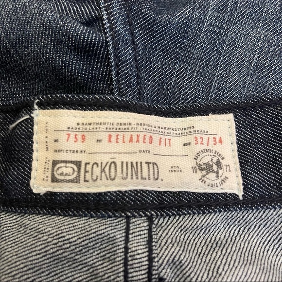 ECKO UTLD 759 Relaxed Fit Creased Straight Leg Blue Dark Wash Denim Jean… - Picture 12 of 13